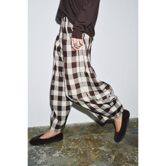 ZARA ZW COLLECTION GINGHAM CHECK TROUSERS - Picture 5 of 9